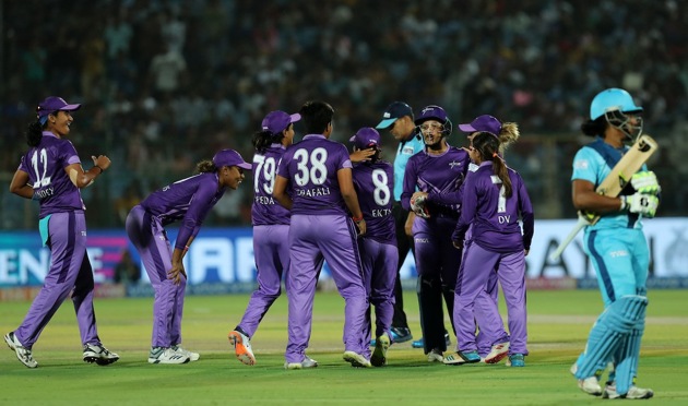 Velocity’s Ekta Bisht effected a brilliant throw to run Chamari Athapaththu out in the second over. (Twitter) 