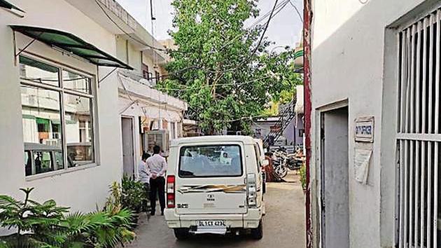 The cash van that was allegedly targeted in south Delhi’s Pul Prahladpur on Friday. The cash van that was allegedly targeted in south Delhi’s Pul Prahladpur on Friday.