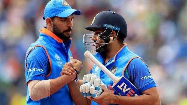 A file photo of Yuvraj Singh (L) and Rohit Sharma.(Twitter)