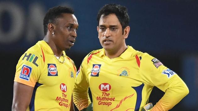 Chennai Super Kings cricketer Dwayne Bravo chats with his captain Mahendra Singh Dhoni during the match against Delhi Capitals. (AFP) Chennai Super Kings cricketer Dwayne Bravo chats with his captain Mahendra Singh Dhoni during the match against Delhi Capitals. (AFP)