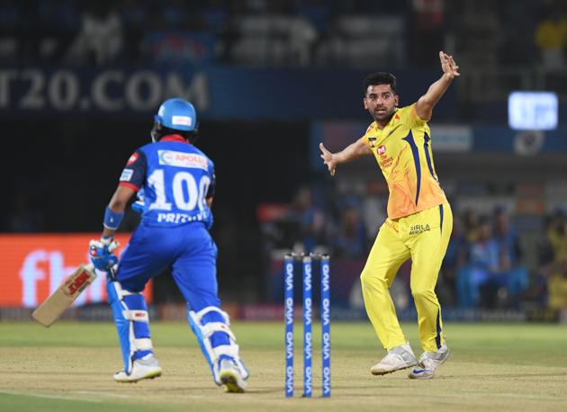 Deepak Chahar got the Chennai Super Kings off to a good start by dismissing Prithvi Shaw in the third over. (AFP) Deepak Chahar got the Chennai Super Kings off to a good start by dismissing Prithvi Shaw in the third over. (AFP)