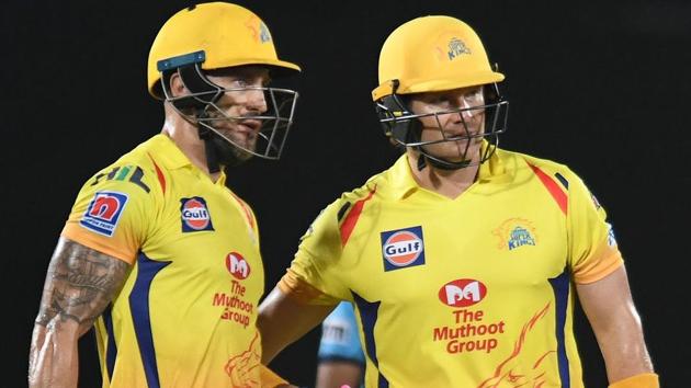 Chennai Super Kings cricketers Faf du Plessis (L) and Shane Watson gesture between the wickets. (AFP) Chennai Super Kings cricketers Faf du Plessis (L) and Shane Watson gesture between the wickets. (AFP)