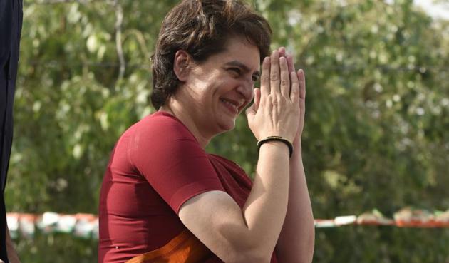 Seen here is Congress general secretary Priyanka Gandhi campaigning during the Lok Sabha polls. (Photo by Burhaan Kinu/ Hindustan Times)(Burhaan Kinu/HT PHOTO)