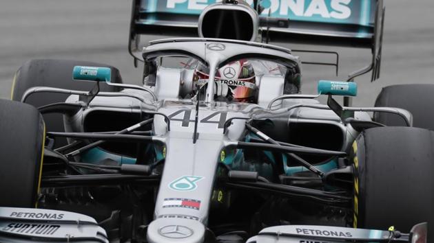 Mercedes driver Lewis Hamilton of Britain steers his car during free practice.(AP)