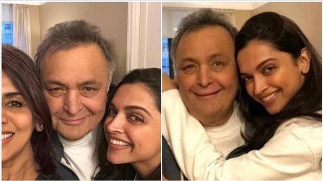 Deepika Padukone with Rishi Kapoor and Neetu Singh in New York.