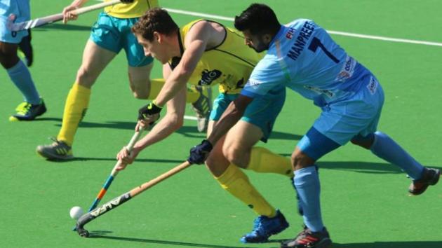 India’s Manpreet Singh in action against Australia A(Hockey India)