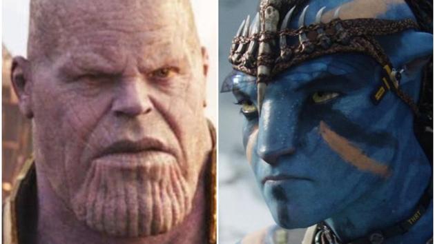 Thanos in a still from Avengers: Infinity War, and Jake Sully from Avatar.