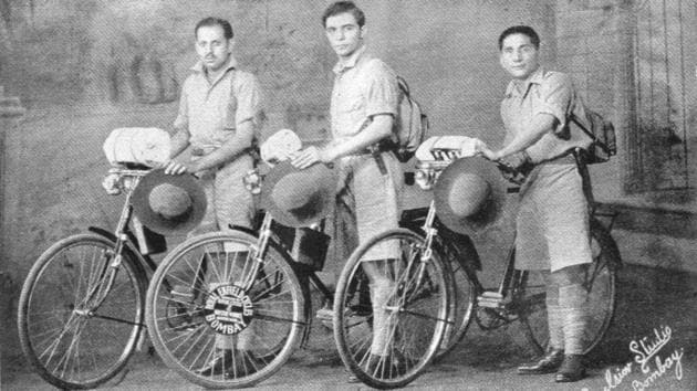 Seen in a studio photograph before their journey, Kaikee J Kharas, Rustam D Ghandhi and Rutton D Shroff left Bombay (now Mumbai) in April 1933. They returned nine years later, on April 19, 1942, having cycled 84,000 kms. They were the third group of cyclists from Mumbai, having cycled through Europe in the thick of World War II. (Anoop Babani / Savia Viega) Seen in a studio photograph before their journey, Kaikee J Kharas, Rustam D Ghandhi and Rutton D Shroff left Bombay (now Mumbai) in April 1933. They returned nine years later, on April 19, 1942, having cycled 84,000 kms. They were the third group of cyclists from Mumbai, having cycled through Europe in the thick of World War II. (Anoop Babani / Savia Viega)