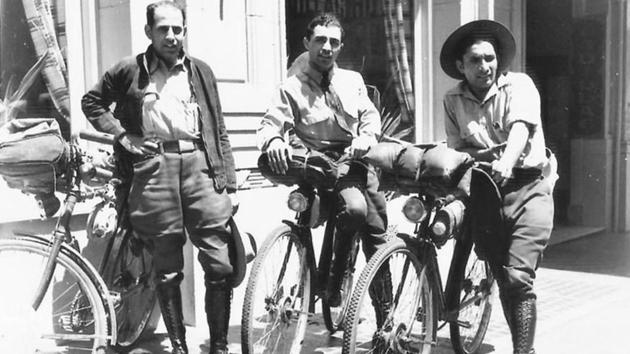 An undated photograph of Kaikee Kharas, Rustam Ghandhi and Rutton Shroff in South America. From Mumbai, the party, an insurance agent and two electricians, set off north through Afghanistan, encountering primitive paths used only by donkey and camel caravans. America was entered through the Argentine, the cyclists making north through Brazil and Mexico. (Anoop Babani / Savia Viega) An undated photograph of Kaikee Kharas, Rustam Ghandhi and Rutton Shroff in South America. From Mumbai, the party, an insurance agent and two electricians, set off north through Afghanistan, encountering primitive paths used only by donkey and camel caravans. America was entered through the Argentine, the cyclists making north through Brazil and Mexico. (Anoop Babani / Savia Viega)