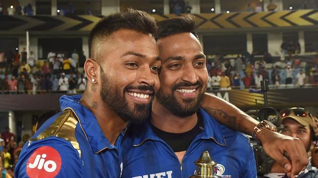 Mumbai Indians (MI) players Hardik Pandya and Krunal Pandya celebrate with the IPL 2019 trophy after winning the final match against Chennai Super Kings (CSK), in Hyderabad, Monday, May 13, 2019. MI defeated CSK by 1 run to lift the trophy. (PTI) Mumbai Indians (MI) players Hardik Pandya and Krunal Pandya celebrate with the IPL 2019 trophy after winning the final match against Chennai Super Kings (CSK), in Hyderabad, Monday, May 13, 2019. MI defeated CSK by 1 run to lift the trophy. (PTI)