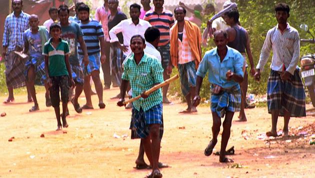 TMC and BJP supporters in a clash at West Midnapur in Bengal on Sunday. (ANI) TMC and BJP supporters in a clash at West Midnapur in Bengal on Sunday. (ANI)