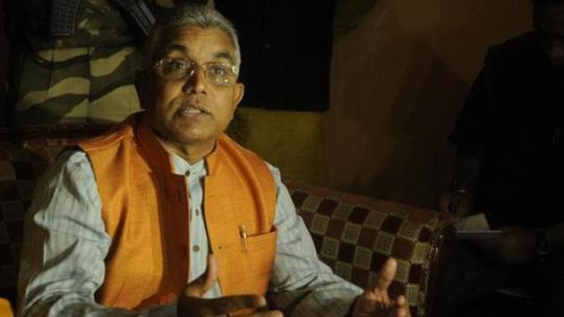 BJP West Bengal President Dilip Ghosh alleged that TMC workers attempted to rig polls in booths in Dantan and Keshiyari.(Samir Jana/HT PHOTO)