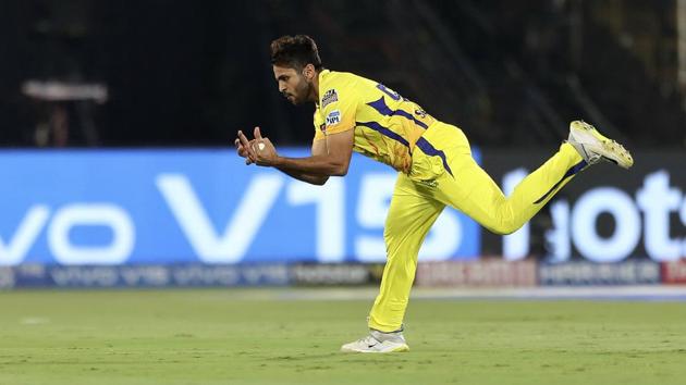 Shardhul Thakur bowls and takes a catch to dismiss Mumbai Indian's Krunal Pandya. (AP) Shardhul Thakur bowls and takes a catch to dismiss Mumbai Indian's Krunal Pandya. (AP)