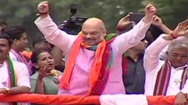 Amit Shah at his rally in Kolkata on Tuesday.(ANI) Amit Shah at his rally in Kolkata on Tuesday.(ANI)