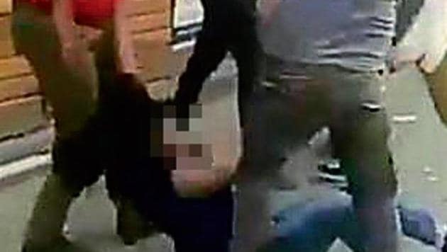 The purported video of the incident in which the woman is seen being assaulted.(Sourced) The purported video of the incident in which the woman is seen being assaulted.(Sourced)