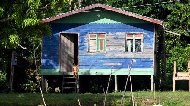 A child sits at the door of a house built on stilst on the bank the Solimoes River near Tefe. Since the start of the Providence project, 10 nodes have been deployed in the reserve and over 40 species (birds, monkeys, insects, bats, dolphins, fish) have been identified and monitored. Currently, they are in the intermediate phase between phase one and phase two, wherein they will deploy 10 of these nodes in the cloud forest in Bolivia called Madidi and another set of 10 nodes in Xingu in Brazil. (Evaristo Sa / AFP) A child sits at the door of a house built on stilst on the bank the Solimoes River near Tefe. Since the start of the Providence project, 10 nodes have been deployed in the reserve and over 40 species (birds, monkeys, insects, bats, dolphins, fish) have been identified and monitored. Currently, they are in the intermediate phase between phase one and phase two, wherein they will deploy 10 of these nodes in the cloud forest in Bolivia called Madidi and another set of 10 nodes in Xingu in Brazil. (Evaristo Sa / AFP)