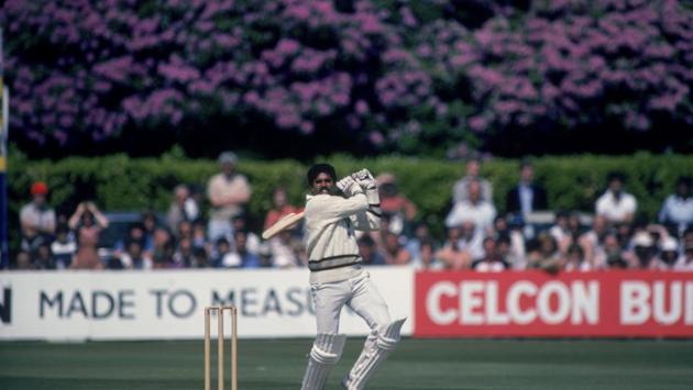 Indian cricket captain Kapil Dev during his record innings of 175 not out off 138 balls against Zimbabwe in the Cricket World Cup at Nevill Ground, Tunbridge Wells, Kent, 18th June 1983. India won the match by 31 runs and later won the tournament. (Getty Images)