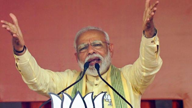 Ballia: Prime Minister Narendra Modi addresses an election campaign rally for the seventh and last phase of Lok Sabha polls, in Ballia, Tuesday, May 14, 2019. (PTI Photo)(PTI) Ballia: Prime Minister Narendra Modi addresses an election campaign rally for the seventh and last phase of Lok Sabha polls, in Ballia, Tuesday, May 14, 2019. (PTI Photo)(PTI)