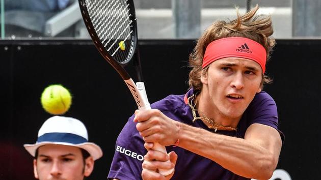 Germany's Alexander Zverev returns the ball to Italy's Matteo Berrettini.(AFP)