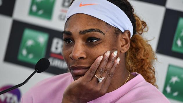 Serena Williams of the US looks on during a press conference.(AFP)