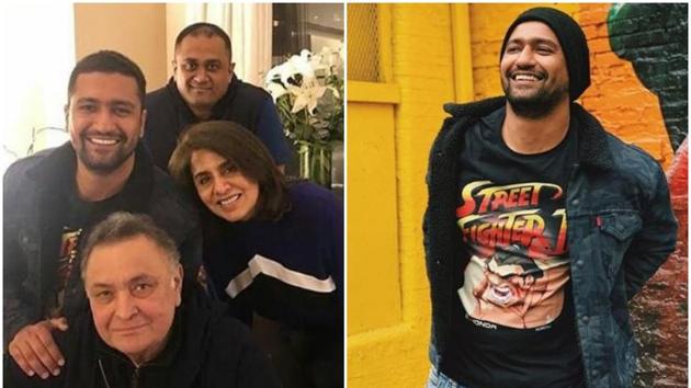 Vicky Kaushal, who is currently in New York on a break from work, met Rishi Kapoor and Neetu Singh recently.(Instagram)