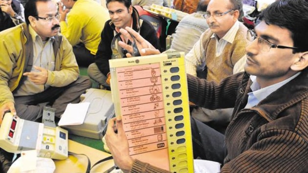 This exercise is conducted to show that the EVMs were functioning properly.(HT Photo)