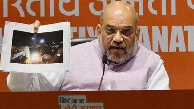 BJP chief Amit Shah on Wednesday accused the Trinamool Congress of orchestrating violence during his roadshow in Kolkata.(Raj K Raj/HT photo)