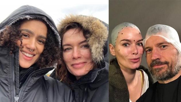 Lena Headey with Nathalie Emmanuel (left) and with Nikolaj Coster-Waldau on sets of Game of Thrones.(Instagram)