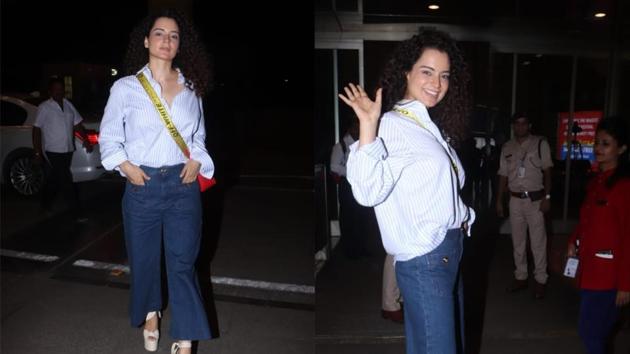 Kangana Ranaut spotted leaving for France at the Mumbai airport. (Varinder Chawla) Kangana Ranaut spotted leaving for France at the Mumbai airport. (Varinder Chawla)