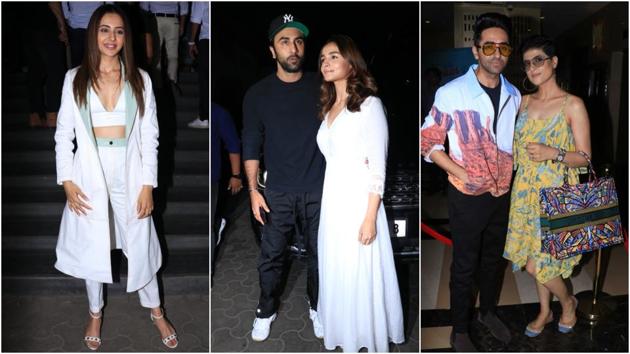 Rakul Preet Singh, Ranbir Kapoor with Alia Bhatt, Ayushmann Khurrana with wife Tahira Kashyap at De De Pyaar De screening. (Varinder Chawla) Rakul Preet Singh, Ranbir Kapoor with Alia Bhatt, Ayushmann Khurrana with wife Tahira Kashyap at De De Pyaar De screening. (Varinder Chawla)
