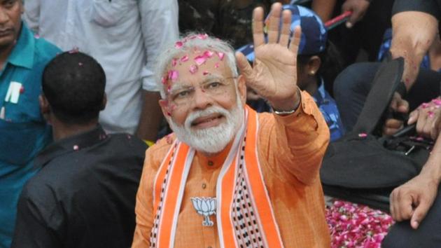 Prime Minister Narendra Modi on Friday said he was confident that the ruling Bharatiya Janata party (BJP)-led dispensation will win over 300 seats.(Rajesh Kumar / Hindustan Times)