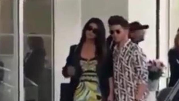 Priyanka Chopra and Nick Jonas spotted outside their hotel in Cannes.