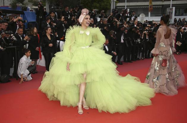 Deepika Padukone poses for photographers upon arrival at the premiere for the film Pain and Glory at the 72nd international film festival, Cannes, southern France, Friday, May 17, 2019.(AP)