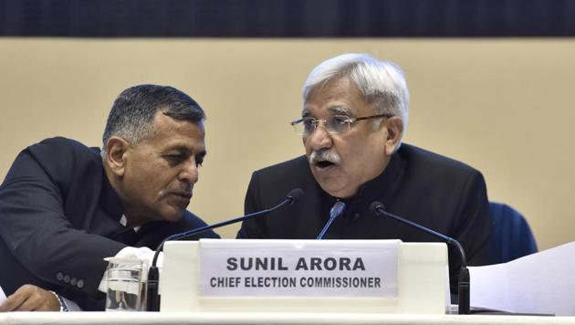 Election Commissioner Ashok Lavasa (L) has recused himself from meetings where decisions pertaining to the model code of conduct are decided. He wrote at least three letters to the Chief Election Commissioner to accept his demand for including minority decisions in the poll body’s final orders. (Sanjeev Verma / HT File)