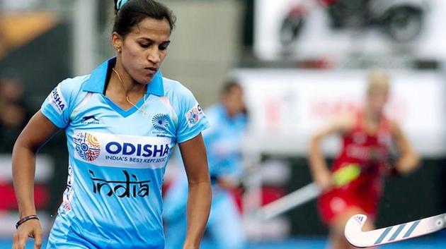 Indian women's hockey captain Rani Rampal in action during a match against England at Vitality Hockey Women's Hockey World Cup 2018, in London on July 21, 2018.(PTI)