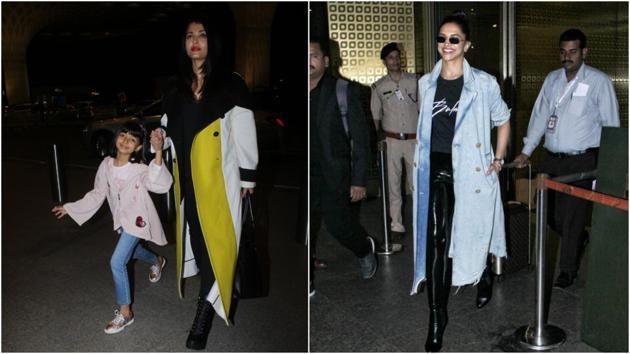 Aishwarya Rai, daughter Aaradhya and Deepika Padukone were spotted at the Mumbai airport.