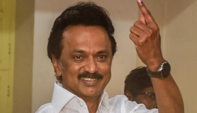 Chennai: DMK President MK Stalin shows his finger marked with indelible ink after casting vote for the second phase of the general elections, at a polling station in Chennai. (PTI) Chennai: DMK President MK Stalin shows his finger marked with indelible ink after casting vote for the second phase of the general elections, at a polling station in Chennai. (PTI)