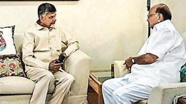 Chief Minister of Andhra Pradesh and Telugu Desam Party President N. Chandrababu Naidu meets NCP President Sharad Pawar(PTI Photo)