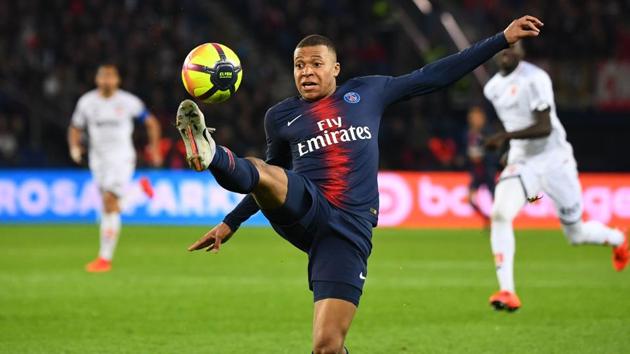 Paris Saint-Germain's French forward Kylian Mbappe controls the ball.(AFP)