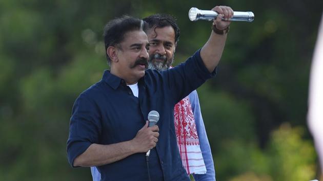 Makkal Needhi Maiam Founder and President Kamal Haasan on the last day of public election rally campaign ahead of upcoming Lok Sabha election polls in Chennai on Tuesday. (ANI Photo) Makkal Needhi Maiam Founder and President Kamal Haasan on the last day of public election rally campaign ahead of upcoming Lok Sabha election polls in Chennai on Tuesday. (ANI Photo)