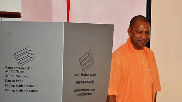 UP chief minister Yogi Adityanath after casting his vote in Gorakhpur during the seventh phase of Lok Sabha election on May 19 .(ANI File Photo)