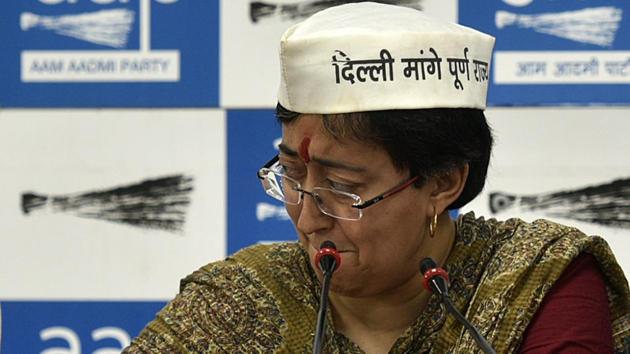 During the run-up to the sixth phase of the polls in Delhi, Aam Aadmi Party (AAP) East Delhi candidate Atishi Marlena broke down while reading a derogatory pamphlet allegedly distributed by the Bharatiya Janata Party’s (BJP) candidate Gautam Gambhir against her, during a press conference at the AAP party office in New Delhi. (Biplov Bhuyan / HT Photo) During the run-up to the sixth phase of the polls in Delhi, Aam Aadmi Party (AAP) East Delhi candidate Atishi Marlena broke down while reading a derogatory pamphlet allegedly distributed by the Bharatiya Janata Party’s (BJP) candidate Gautam Gambhir against her, during a press conference at the AAP party office in New Delhi. (Biplov Bhuyan / HT Photo)