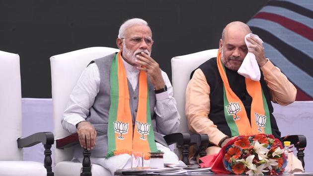 The election manifestos were eagerly awaited by voters and released to much fanfare by the parties. Manifestos outline a party’s stand towards key issues that they feel will woo the voter. The release of the manifesto is a moment of relief, even if the party is already in power. Seen here is Prime Minister Narendra Modi with party president Amit Shah the day the BJP released its own. (Arvind Yadav / HT Photo) 