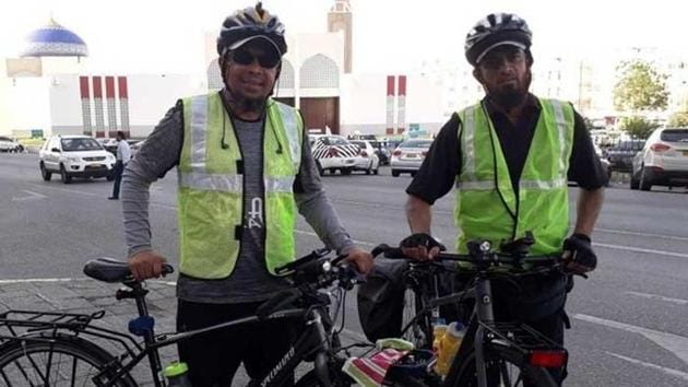 Saleem and Khan pedalled almost 1,300 km in India, 700 to 800 km in Oman, and 1,700 km in Iran.(Twitter/@BawaHS)