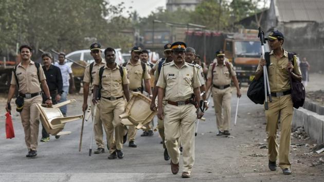 Security outside Sewri counting centre in Mumbai. The elections, held over seven phases, in 542 constituencies, witnessed the highest ever turnout in Indian history at 67.1% (tentative figure from the Election Commission) beating the previous record of 66.4% in the 2014 polls. (Kunal Patil / HT Photo) Security outside Sewri counting centre in Mumbai. The elections, held over seven phases, in 542 constituencies, witnessed the highest ever turnout in Indian history at 67.1% (tentative figure from the Election Commission) beating the previous record of 66.4% in the 2014 polls. (Kunal Patil / HT Photo)