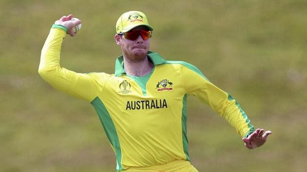 Australia's Steve Smith prepares to throw the ball during the World Cup warm-up match.(AP)