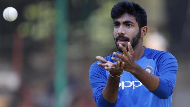 India's Jasprit Bumrah prepares to bowl in the nets during a training session.(AP)