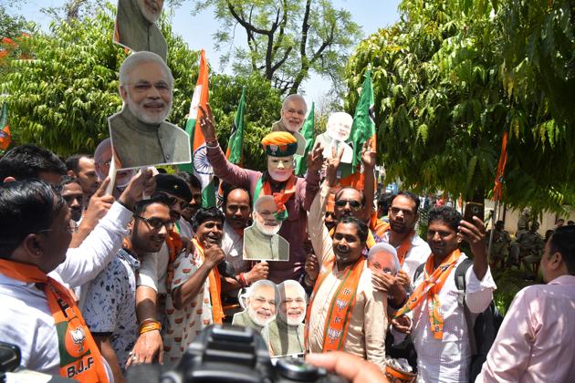 The Bharatiya Janata Party (BJP) exceeded its own expectations as it not only swept Lok Sabha elections in Delhi, winning all seven seats, for a consecutive term but also improved victory margins and the overall vote share.(Prabhakar Sharma / Hindustan Times)