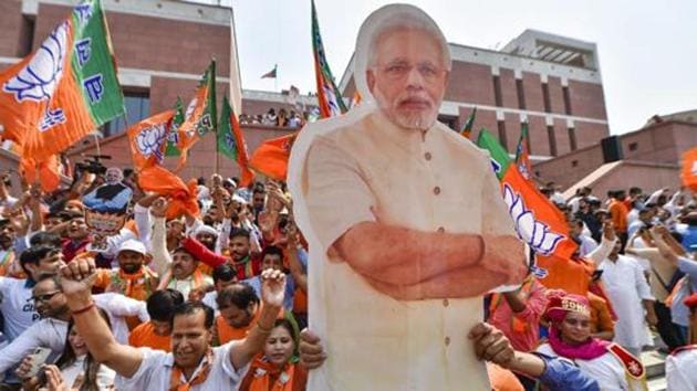 Music, sweets and slogans in support of Prime Minister Narendra Modi were raised as the supporters led by Kuldip Singh Shekhawat, president of OFBJP (UK) recalled their role in BJP’s election campaign. (Image used for representational purpose).(PTI PHOTO)