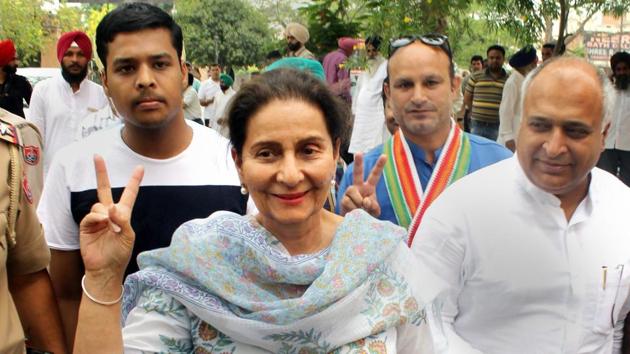 Congress candidate from Patiala Preneet Kaur arrives at a counting centre. Punjab appears to be the only silver lining for the Congress which is facing a rout in north region states as BJP candidates have raced ahead in most constituencies in Haryana, Himachal Pradesh, Delhi and Rajasthan. The state’s ruling Congress is leading in eight of the 13 Lok Sabha constituencies. (PTI) Congress candidate from Patiala Preneet Kaur arrives at a counting centre. Punjab appears to be the only silver lining for the Congress which is facing a rout in north region states as BJP candidates have raced ahead in most constituencies in Haryana, Himachal Pradesh, Delhi and Rajasthan. The state’s ruling Congress is leading in eight of the 13 Lok Sabha constituencies. (PTI)